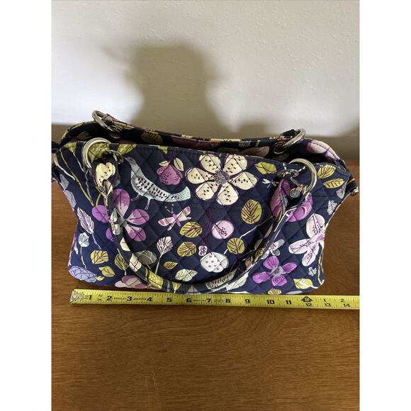Vera Bradly Purple Yellow Cotton Handle Floral Quilted Purse. Zip Closure. - Picture 8 of 11